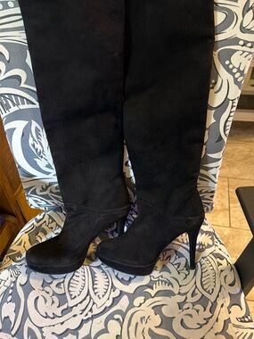 Stuart Weitzman Black Suede Over-the-Knee Platform Stiletto Boots